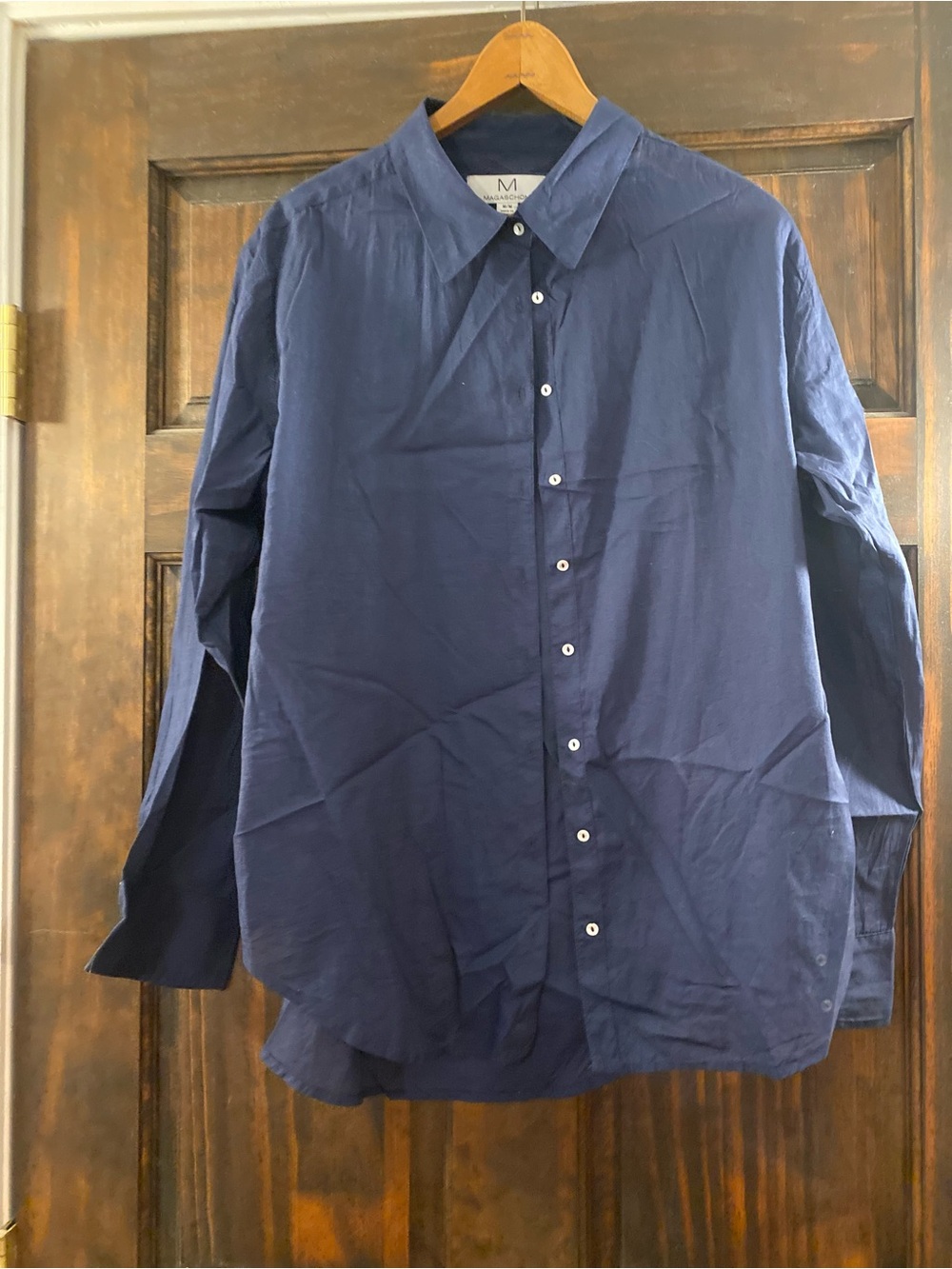 Magaschoni Men's Navy Button-Up Dress Shirt